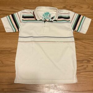 Boy’s Costa Brava Striped Kids Beige Short Sleeve Polo. Polyester Cotton Shirt.